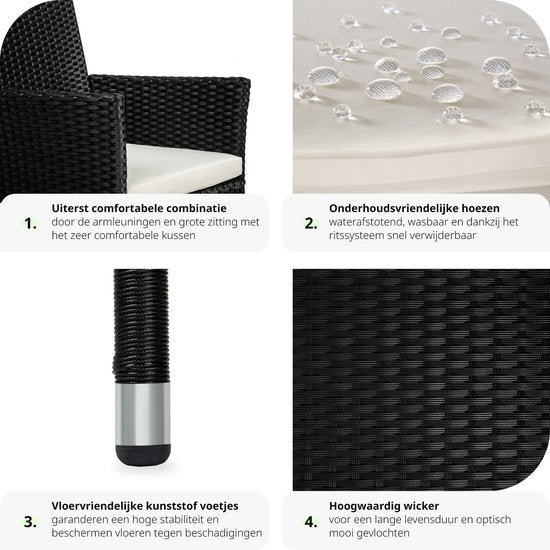 tectake - 2er Set Gartenstühle aus Korbgeflecht mit 4 Kissenbezügen - schwarz - 404549 - Poly-Rattan