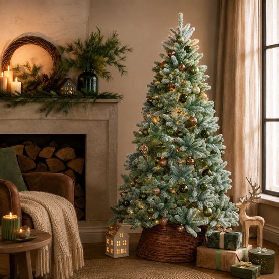 Black Box Trees Nagoya Weihnachtsbaum „Frosted“ mit Scharnierkonstruktion – Kunstbaum mit voller Ausstrahlung und 738 Zweigen – Weihnachtsdekoration für den Innenbereich – H 150 x Ø 91 cm – Grün