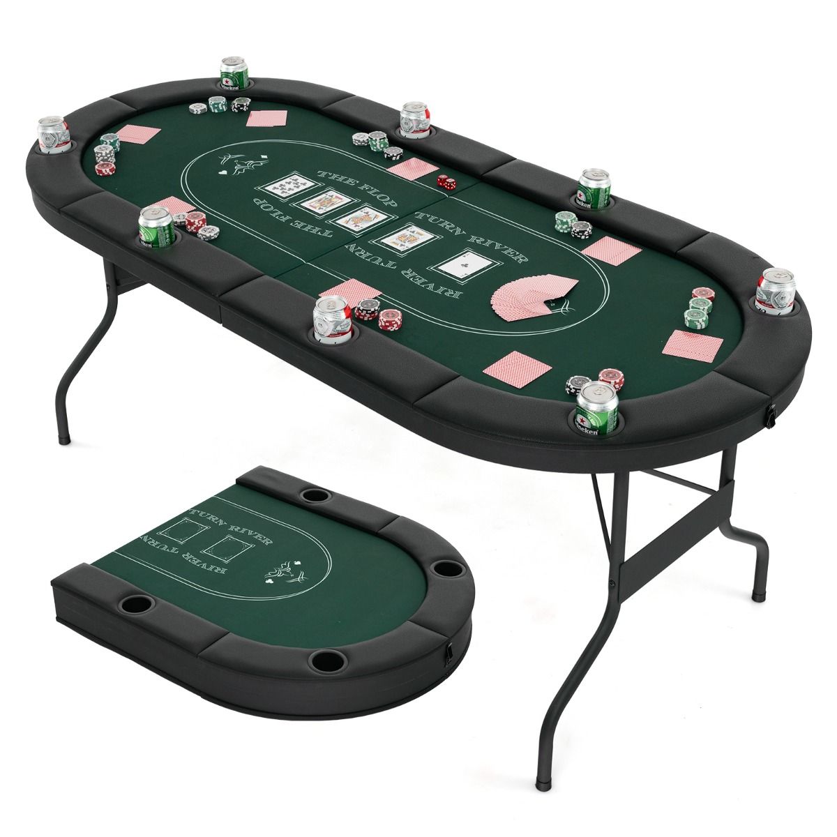 Coast Klappbarer Casinotisch - Für 8 Spieler - 182x82x75 cm - Schwarz/Grün