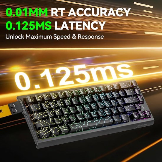 ATTACK SHARK X68HE – Kabelgebundene Gaming-Tastatur mit Magnetschalter – 66 Tasten – RGB – Seitlich bedruckte PBT-Tasten – Dekoratives Lanyard – 8 kHz - 0,01 mm RT - 0,125 ms - Schwarze Konturlinie