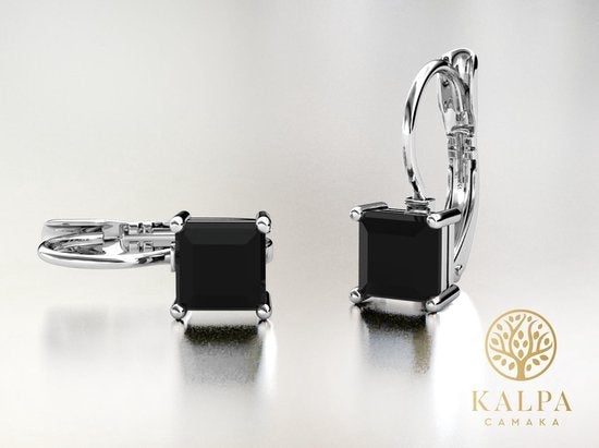 Yolora Damen Ohrringe - Schwarze Kalpa Camaka Kristalle - Silberfarben - Schwarzer Kristall - 18K Weißgold vergoldet - Damen Ohrringe Silber - Luxuriöse Geschenkbox - Schmuck - Geschenkbox - Exklusive Geschenkverpackung - Geschenkbox - Schöne Geschenkverp