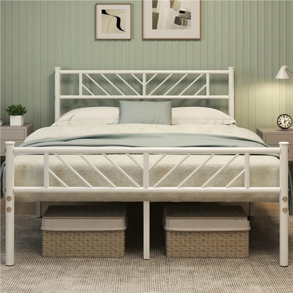 Yaheetech Metallbettgestell – Lattenrost – 140 x 200 cm – 32 cm Stauraum – Weiß