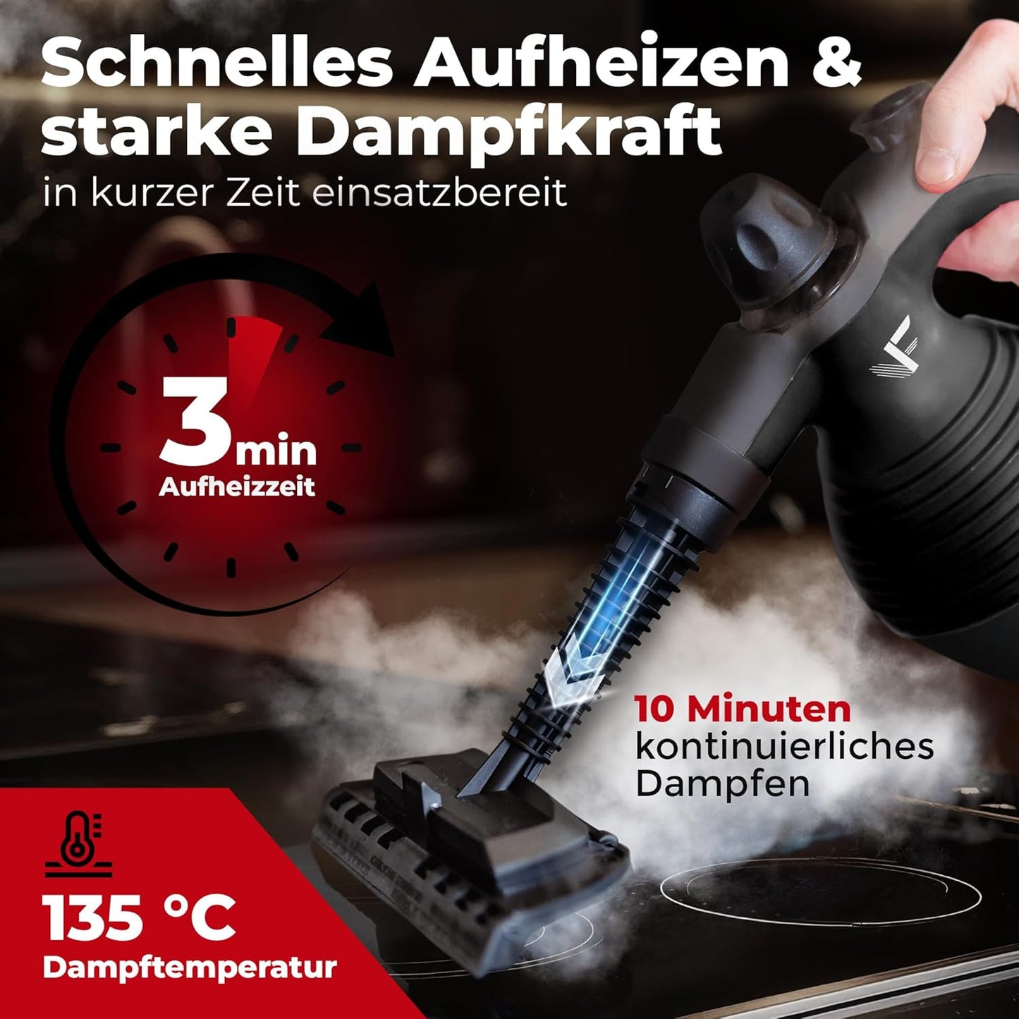 Neighbour's Friend® Dampfreiniger Neues Modell – Leistungsstarker Hand Steam Cleaner, 3,5 Bar Druck, 4m Kabel, 350ml Tank I Handdampfreiniger für Auto, Werkstatt, Haushalt & Fensterreinigung