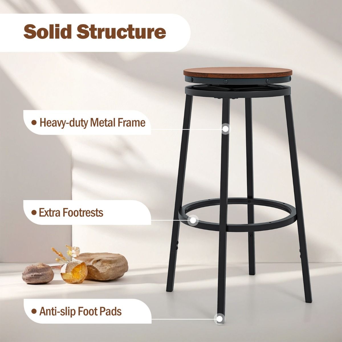 Coast Barhocker, 2er-Set – höhenverstellbar – um 360° drehbar – rustikales Braun und Schwarz