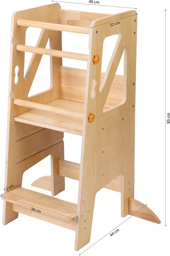 Sunny Liv Lern-Turm „Naturel“ – Montessori-inspiriertes Küchenhilfsmittel aus Holz – Verstellbarer Kinder-Küchenturm – Sicheres und pädagogisches Spielzeug