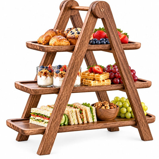 Ceruzo Serviergestell aus Holz mit 3 Ebenen – Zusammenklappbare Etagere – 43 x 18 x 40 cm
