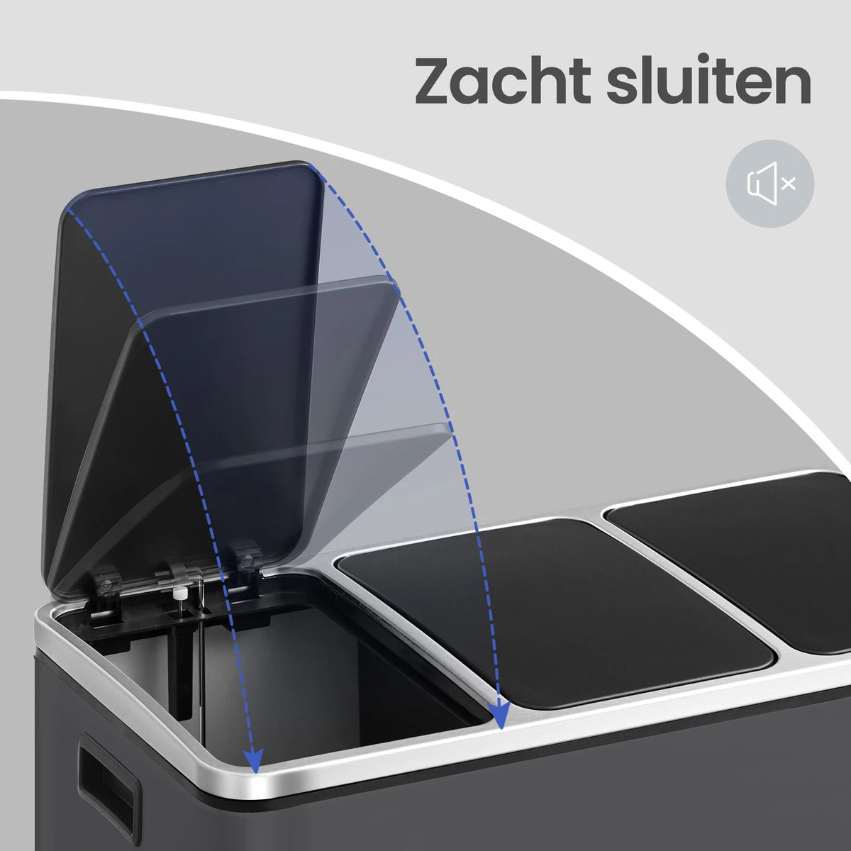 Joyfurnos Mülleimer mit 3 Fächern, 61 x 31,5 x 55,5 cm, grau, Soft-Close, Edelstahl, Küchenabfalleimer
