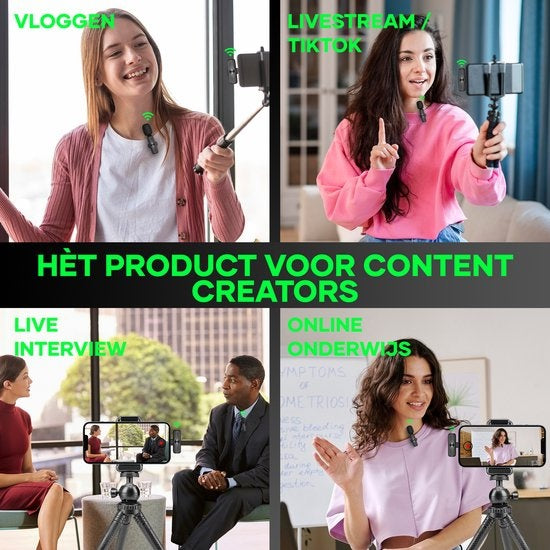 MATTI - 2-in-1 Drahtloses Mikrofon - Mikrofon iPhone - Krawattennadelmikrofon - schwarz