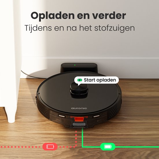 Auronic Staubsaugerroboter - mit Wischfunktion - WiFi und App - Ladestation - Haustiere - Wischroboter - Lasernavigation - Schwarz