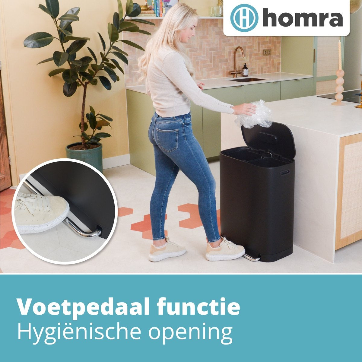 Homra - Mülleimer - 2x30L - Mülltrennung - mit Geruchsfilter - Edelstahl - Schwarz