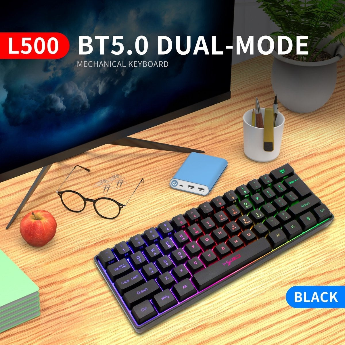HXSJ L500 RGB Membran Wireless Gaming-Tastatur - Dual-Modus (Bluetooth / 2.4G) - 61Tasten - Qwerty