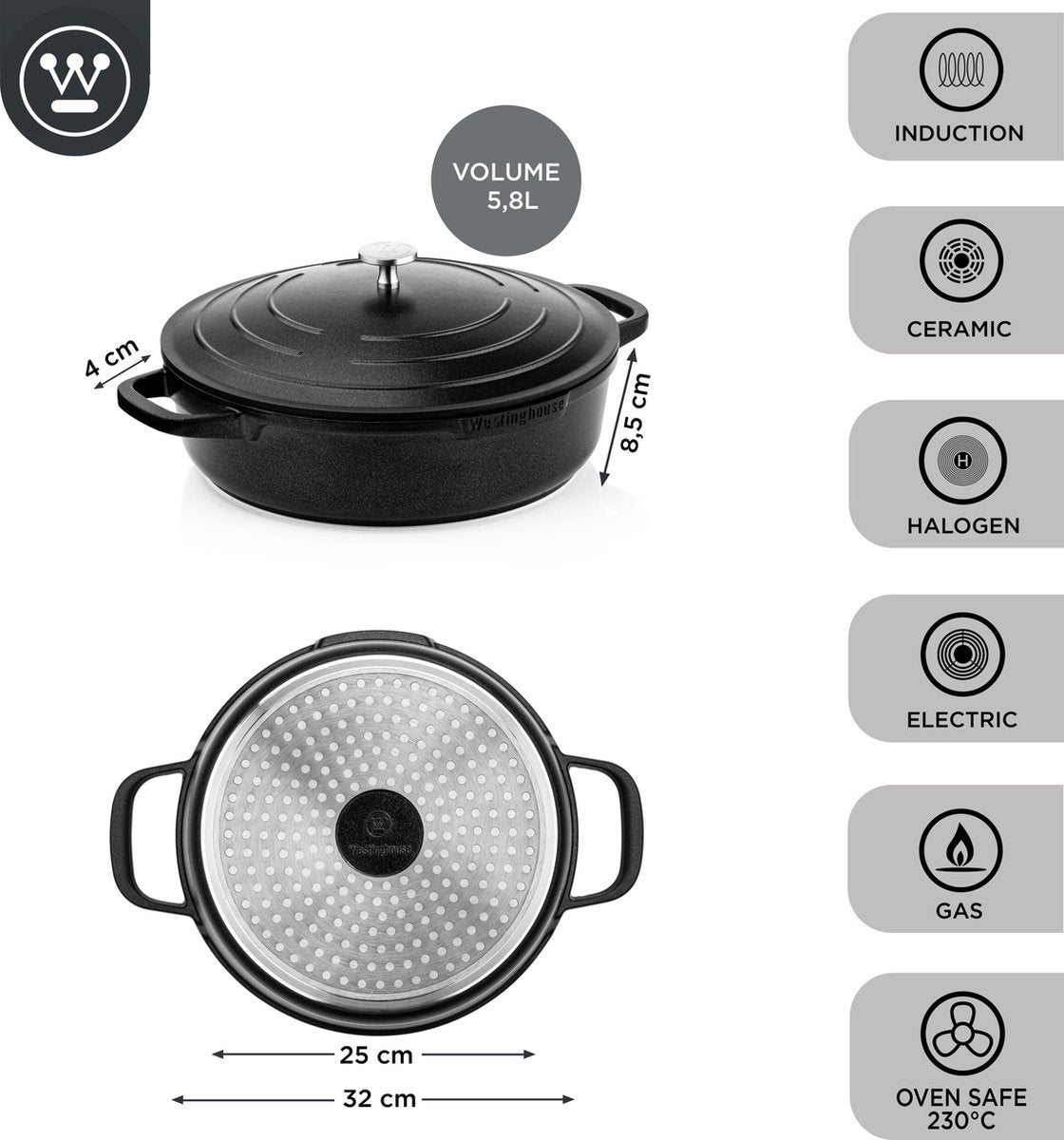 Westinghouse Performance Series Kasserolle - Sauteuse - Backofen geeignet - 32 cm - Schwarz