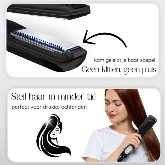 Sansbeauté® Dampfglätter - Dampfglätter - Breite Platten - Professionelles Glätteisen - Dampfglätter - Schwarz