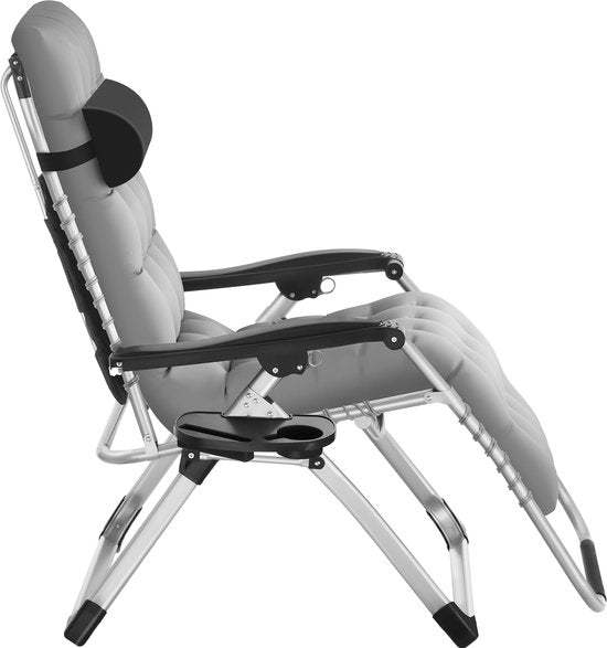 tectake® Klappbarer Liegestuhl Cloud mit Sonnenschirm - Gartenstuhl mit Tisch - Getränkehalter - stufenlos verstellbar - für Balkon, Camping oder Garten - Relaxsessel mit extra dickem Kissen - Strandkorb - Liege - div. Farben - Grau