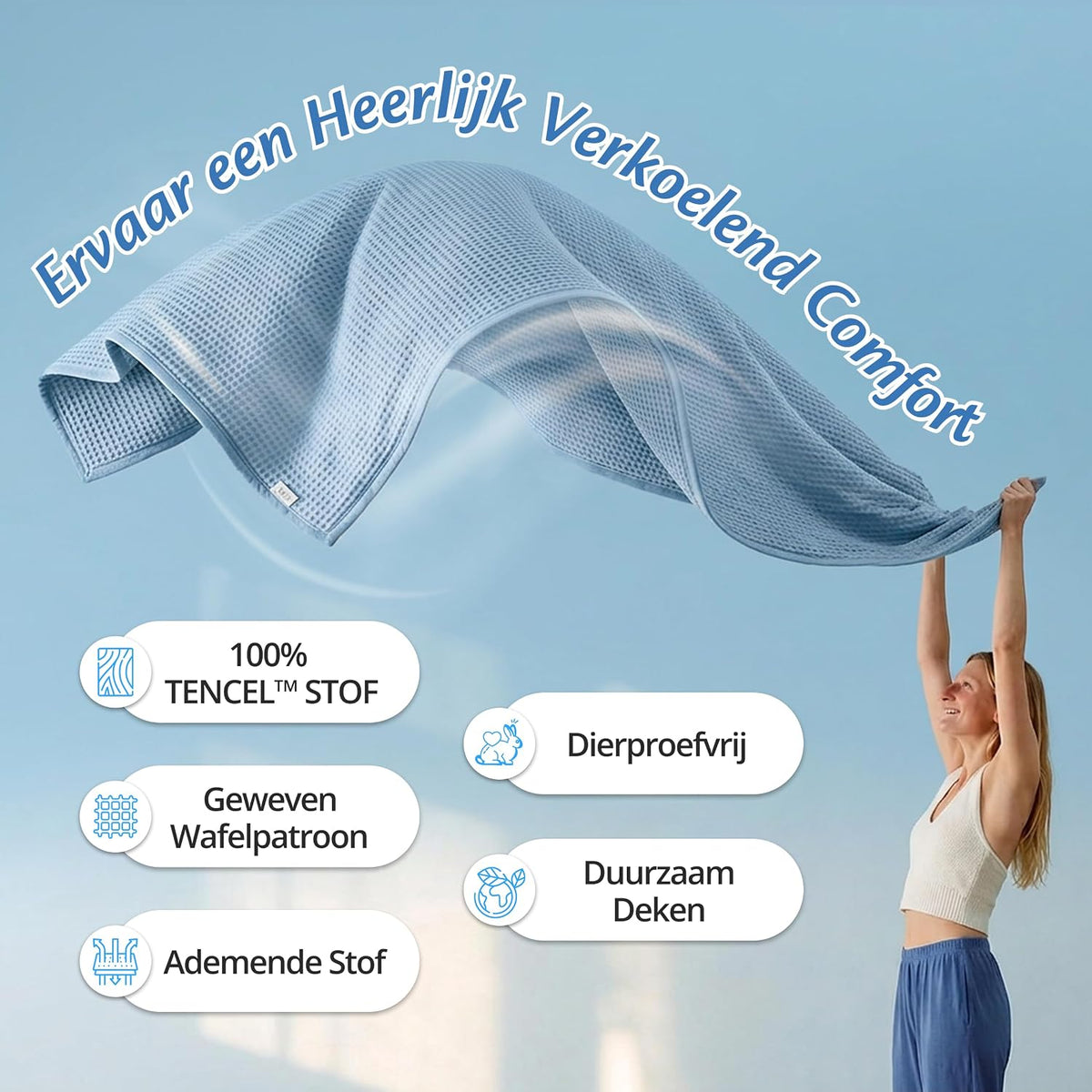 ELLA Kühldecke aus Tencel – 135 x 200 cm – Atmungsaktive Sommerdecke – OEKO-TEX – Himmelblau