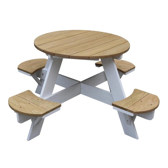 AXI Ufo Picknicktisch, rund, für 4 Kinder, in Braun/Weiß – Picknicktisch aus Holz – 120 x 120 x 56 cm