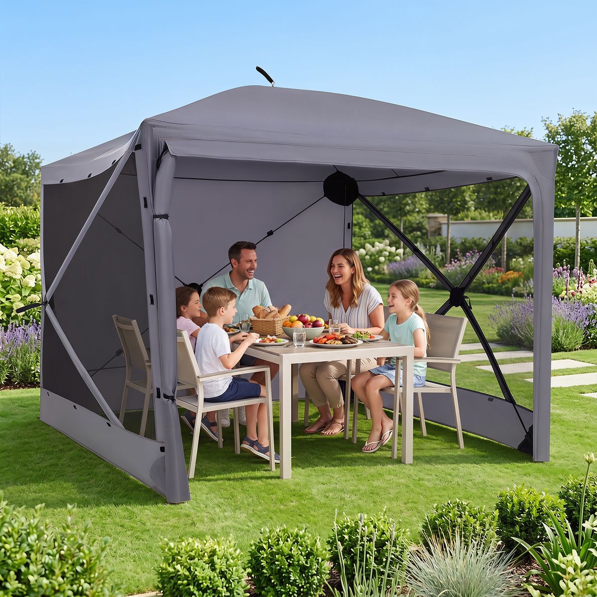 Coast Pop-up-Faltzelt – mit Sonnenschutz – abnehmbare Seitenwände – dunkelgrau – 240 x 240 x 220 cm