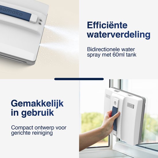 Samako ClearWay - Fensterreinigungsroboter - Fensterreiniger - Starke Saugkraft - Bidirektionales Wassersprühen - Mobile App