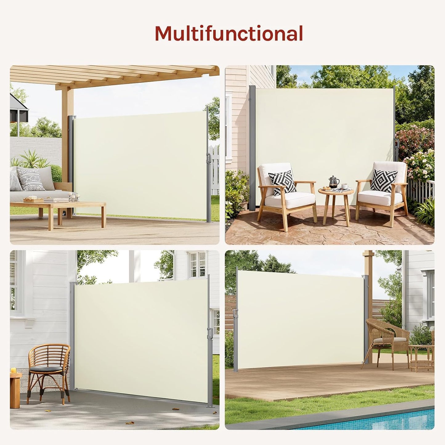 WOLTU Seitenmarkise, einziehbar, 180 x 350 cm – Sichtschutz – Sonnenschutz und winddicht – Cremefarben