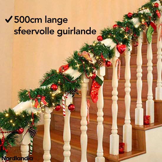 Nordlandia Girlande mit Lichtern - Timer - Weihnachtsschmuck - 500CM - Weihnachtsgirlande - Weihnachtsschmuck - 100 LED - Batterie