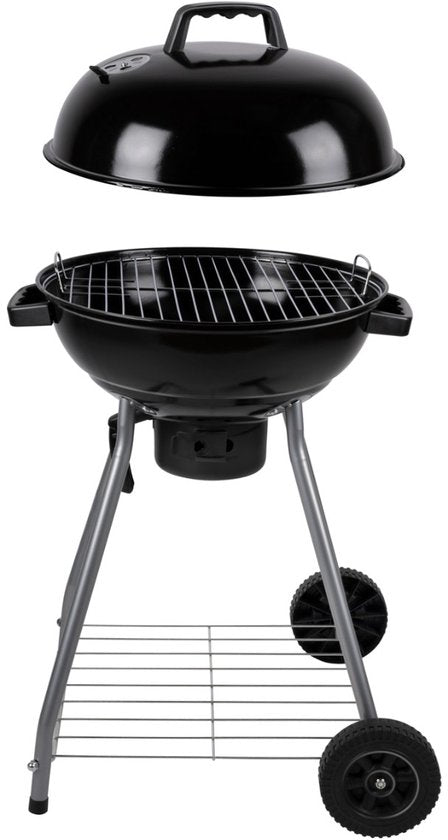alpina Holzkohle-Grill – Kugelgrill Ø 43 cm – Grill mit Deckel und Rädern – Integriertes Belüftungssystem – Herausnehmbarer Aschebehälter – Schwarz