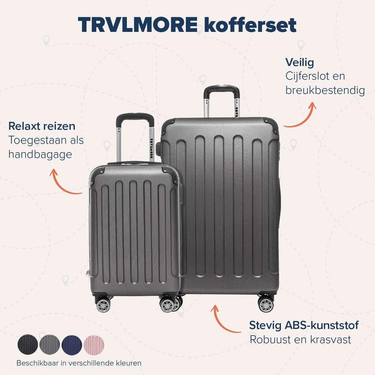 TRVLMORE - Kofferset - 2 Stück - 38L (Handgepäck) + 110L - Dunkelgrau