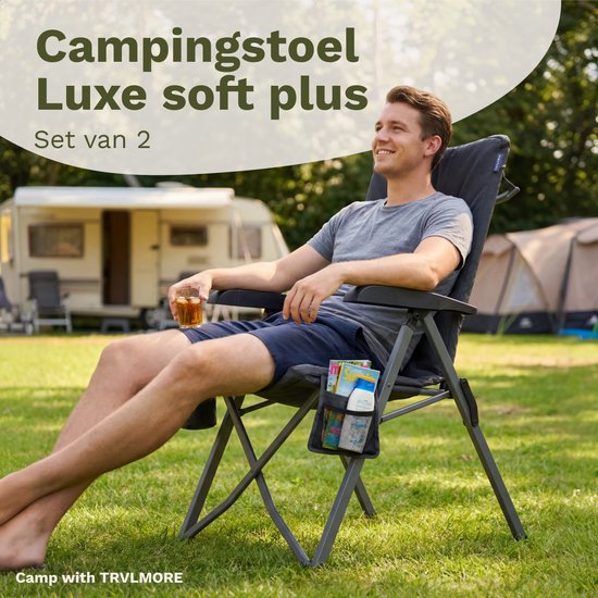 TRVLMORE Campingstühle Luxus - klappbar - 2er-Pack - 150KG Tragkraft - Inkl. Tragetasche - Klappstuhl - Campingstuhl - Klappstuhl - Grau