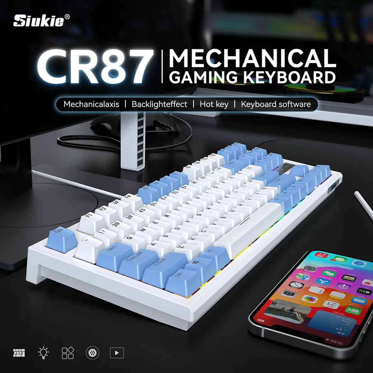Siukie CR87 Mechanische Tastatur – 87 Tasten – Austauschbare Schalter