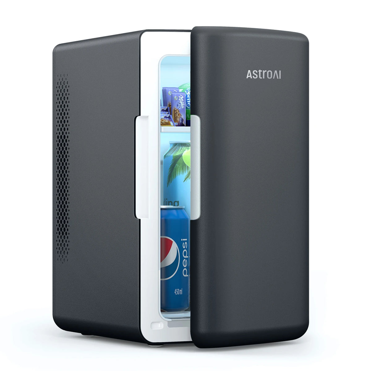 AstroAI Mini-Kühlschrank, warm/kalt, 6 l, 8 Dosen, CA/CC, 25 x 31 x 18,5 cm, tiefschwarz