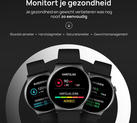 OOQE WATCH CS PRO - Smartwatch für Damen und Herren | Geeignet für iOS und Android | 10 Farben | HD | Benachrichtigungen | Gesundheitsanalyse | Sportanalyse | GPS-Verbindung | Anrufe | Musik/Audiohören | Spiele | Ergonomisch | Niederländische Sprache | Bl