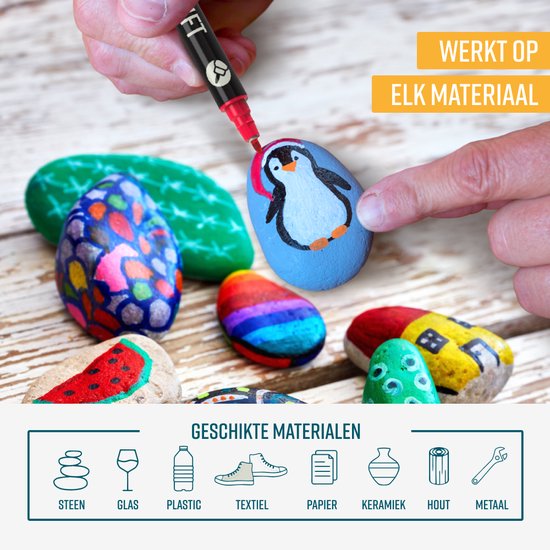 NAPI 24 Acrylmarker Dual Tip - Twinmarker - Malstifte Happy Stones - Steinmalerei mit Acrylmalstiften - Erwachsene und Kinder - Inkl. 2 Mandala-Schablonen