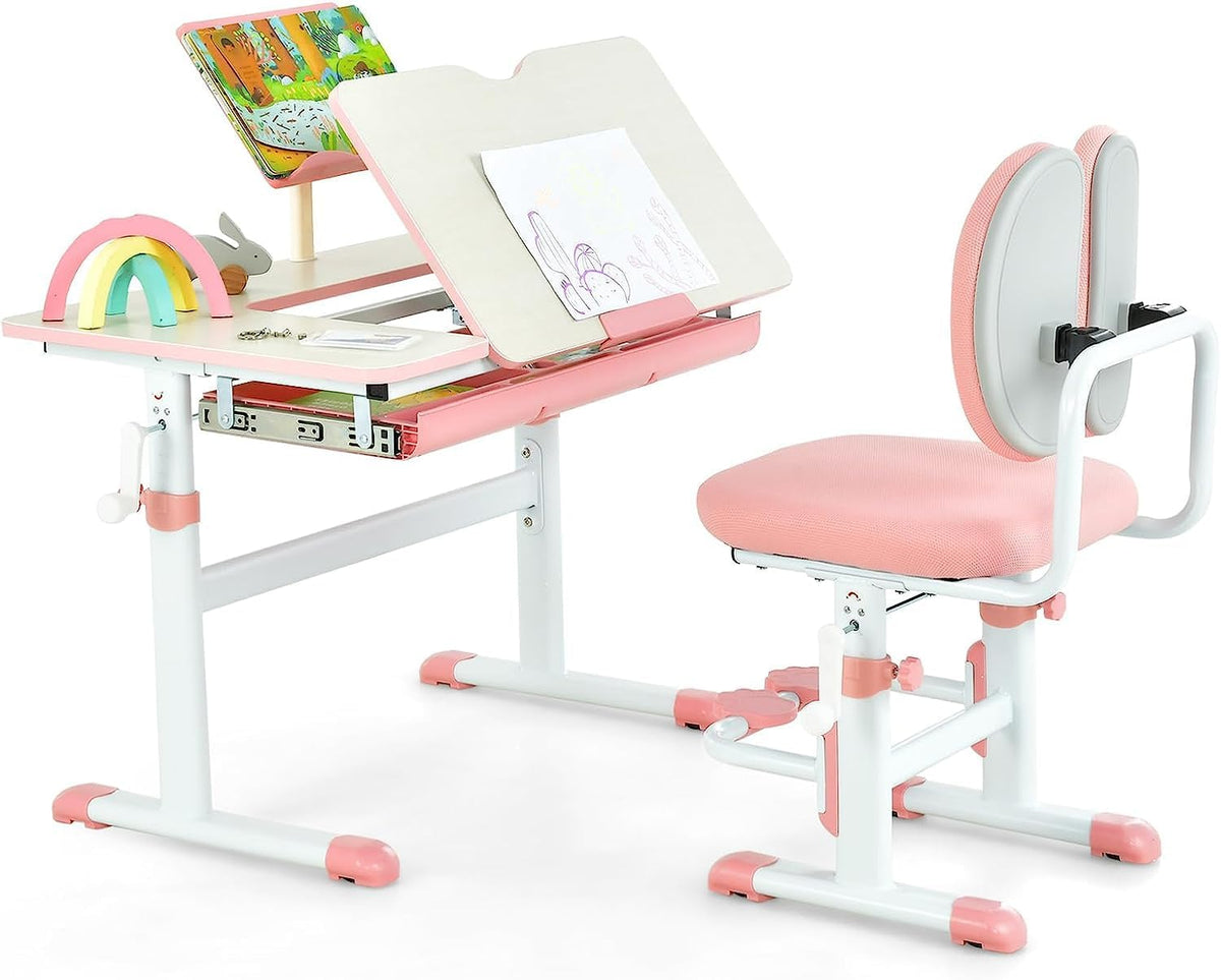 Coast Kinderschreibtisch mit Stuhl - Höhenverstellbar - Max. 110 kg - 80 x 52 x 73 cm - Rosa