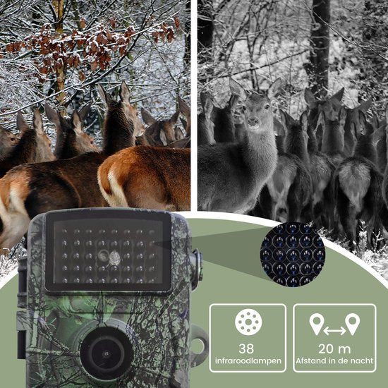 Professionelle Wildkamera mit Nachtsicht 16MP - Wildlife Kamera mit Sensor - Jagdkamera - Wasserdicht - Inkl. 32GB SD Karte