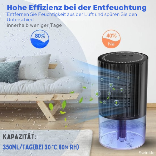 Swinkle® - Luftentfeuchter - Entfeuchtet bis zu 0,35 Liter pro Tag - geeignet für Wohnzimmer, Schlafzimmer, Badezimmer - schwarz