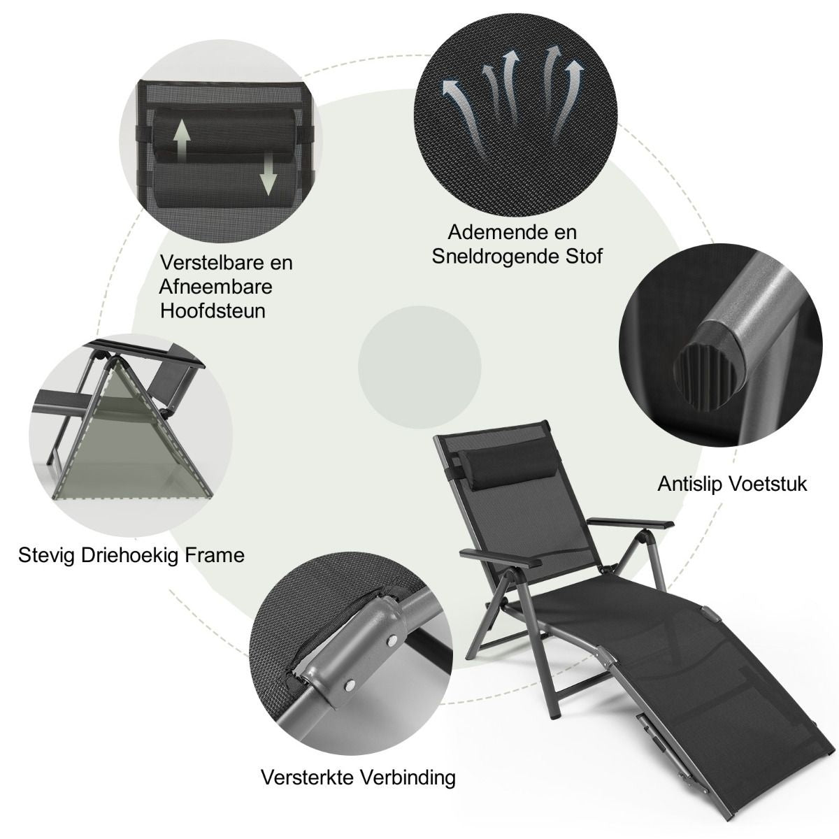 Coast Terrace lounger Outdoor-Terrassenstuhl klappbar verstellbar mit 8 verstellbaren Rückenlehnen schwarz