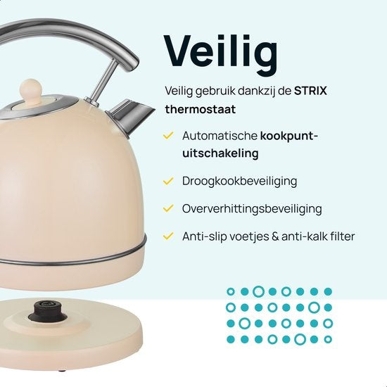 MOA Retro-Wasserkocher Pastellcreme - Elektrisch - Edelstahl - EK4TC