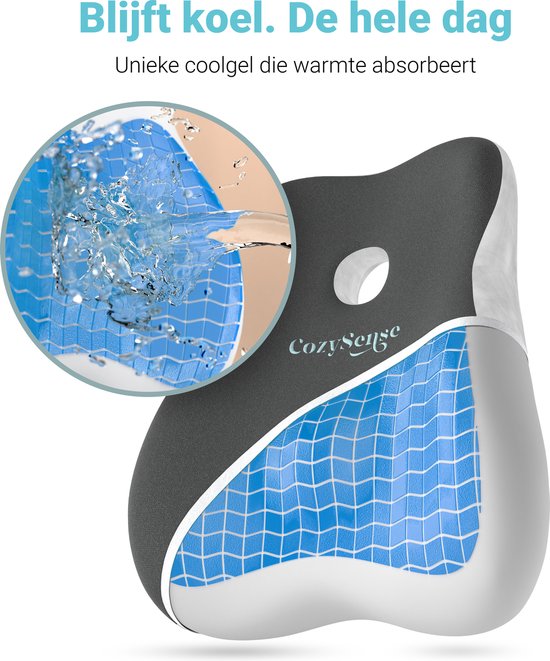 CozySense® Rückenstütze - Verstellbares Kissen für den unteren Rücken - Lendenkissen für Auto, Bürostuhl, Bett & Sofa - Ergonomisch - Mit Coolgel - Waschbarer Bezug