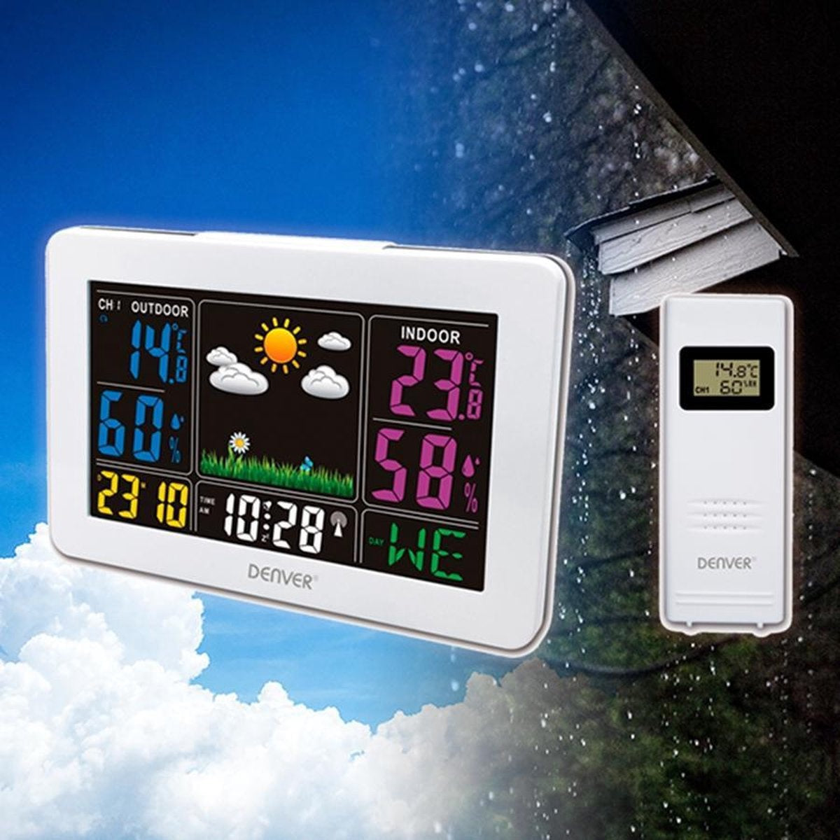 Denver WS-540 White - Weerstation - alarmfunctie - kleurenscherm - Wit