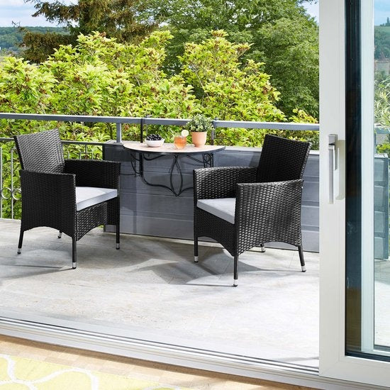 Tectake - 2er Set Gartenstühle - Korbgeflecht mit 4 Kissenbezügen - 404549 - Poly-Rattan - Schwarz