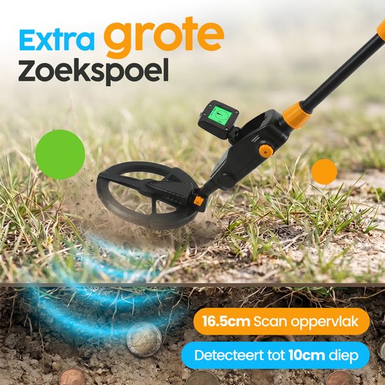 Infinity Goods Metalldetektor Junior – Für Kinder – Wasserdicht & leicht – Verstellbar – LCD-Display – Inkl. Batterien und Schaufel