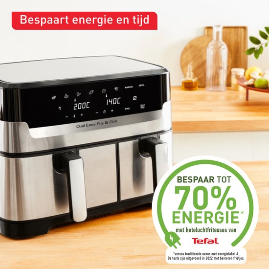 Tefal Dual Easy Fry & Grill EY905D – Heißluftfritteuse XXL – Edelstahl – 2700 W – 8,3 l