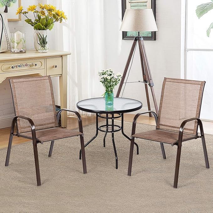 Coast - 2 Stück Terrassenstühle, Outdoor Campingstühle mit atmungsaktivem Stoff, 2er Set Gartenstühle mit Armlehne hohe Rückenlehne für Garten Terrasse Schwimmbad Strand Garten platzsparend