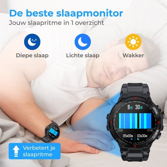 Nuvance Outdoor Smartwatch K22 - 45mm - Touchscreen - IP67 Wasserdicht - iOS & Android