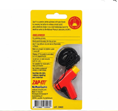 NoMasQuito Zap-It! Mückenstich-Linderer – piezoelektrisch – ohne Batterien – rot/gelb – 17 x 8 x 2,3 cm
