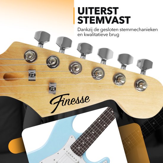 Finesse E-Gitarre mit Verstärker – inklusive Videokurs – Gitarre – Erwachsene – Kinder – Blau