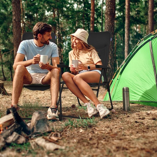 TRVLMORE Campingstuhl - 7 Positionen - Duo Pack - 120 kg Belastbarkeit - Liegeposition - Klappstuhl - Klappstuhl - Schwarz