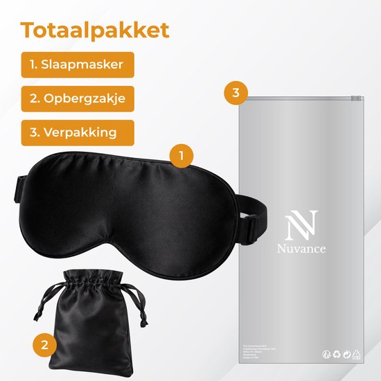 Nuvance Schlafmaske - Seide - Augenmaske - Verstellbar - Atmungsaktives Design - für Männer & Frauen - Schlafmasken