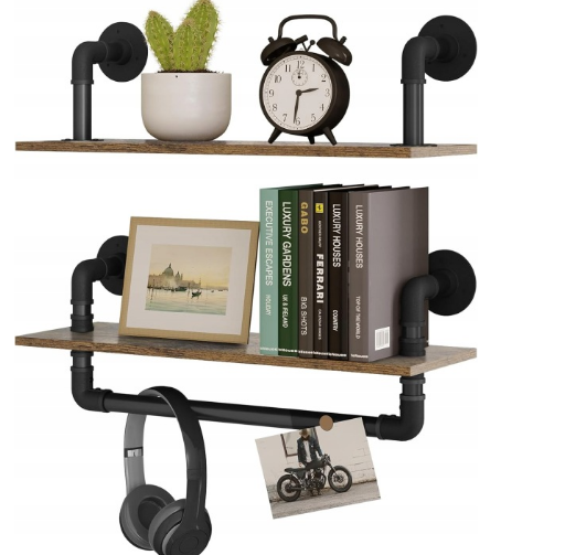 EUGAD Wandklimmstange 60 x 20 cm – 2er-Set – 3 Ebenen – MDF – Schwarz/rustikale Eiche