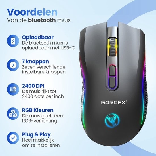 GarpexÂ® Silent Wireless Mouse - Gaming-Maus - Computermaus - Kabellose Maus - Mit LED-Beleuchtung - Wiederaufladbar - Schwarz