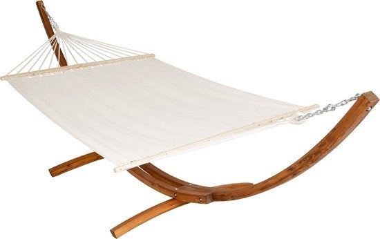tectake - XXL Hängematte Hartholzgestell - Liegeschaukelmatte - 415 x 150 x 124 cm - 401995